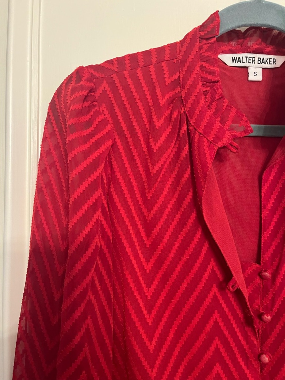 Walter Baker Crimson Chevron Button-Front Ruffle Blouse - Picture 4 of 6